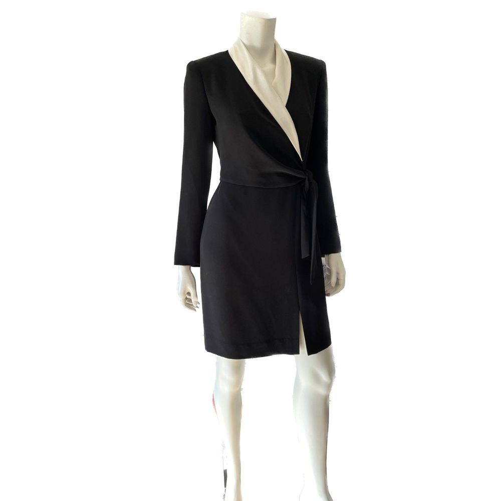 JONES NEW YORK Black Tuxedo Wrap-Around Long Sleeve Dress w/Ivory Lapel, Sz 4P